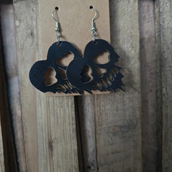 Halloween Skull Wooden Earrings - Picture 1 of 1